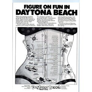 1981 Daytona Beach Tourism Figure on Fun Bikini Vintage Print Ad 80s Wall Art